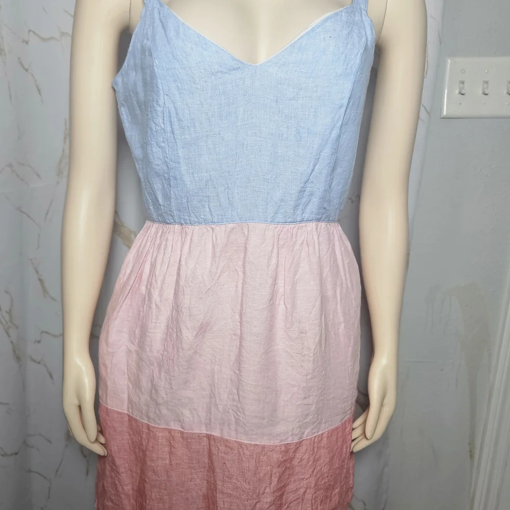 Colorblock Linen Sundress in Blue and Pink - Picture 3 of 8